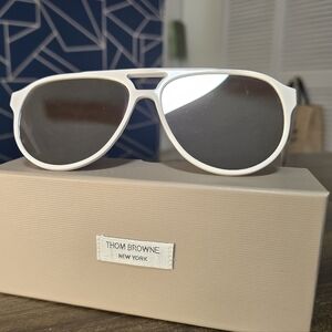Thom Browne White Aviator Sunglasses with Dark Grey Mirrored Lenses